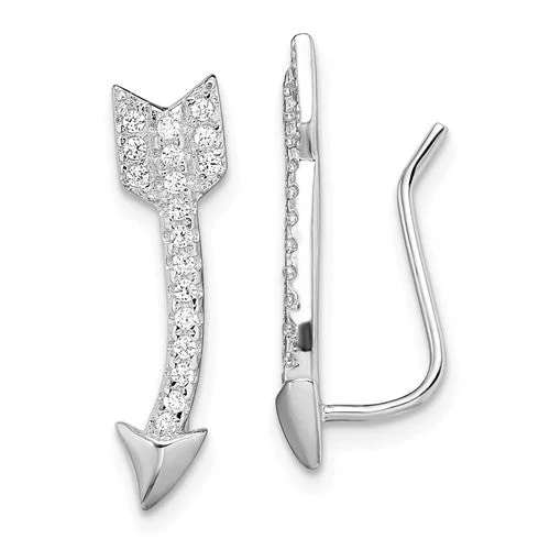 Sterling Silver CZ Arrow Ear Climber Earrings