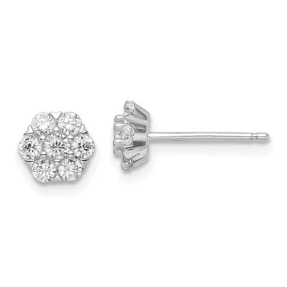 Sterling Silver CZ Flower Post Earrings