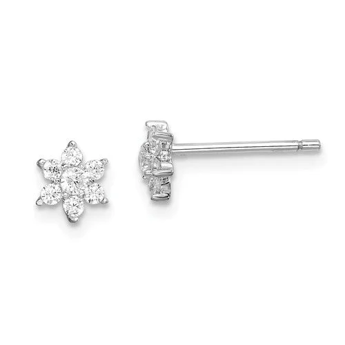 Sterling Silver CZ Flower 5mm Post Stud Earrings