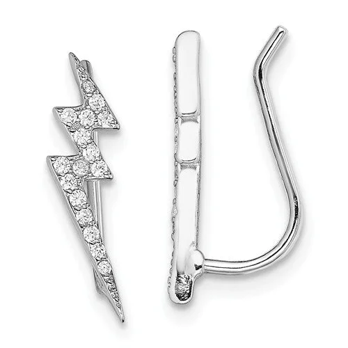 Sterling Silver CZ Lightning Bolt Ear Climber Earrings