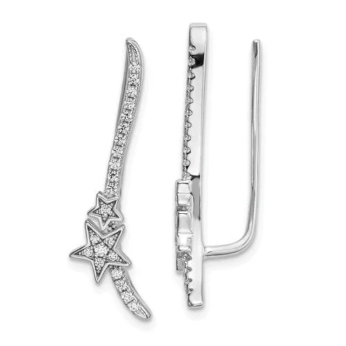 Sterling Silver CZ Long Star Ear Climber Earrings