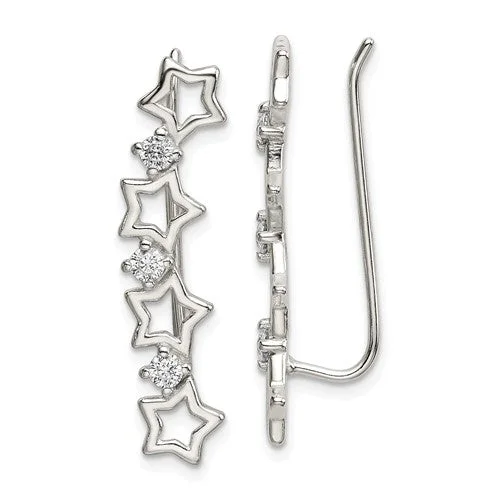 Sterling Silver CZ Multiple Star Ear Climber Earrings