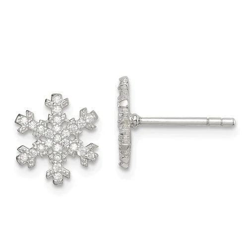 Sterling Silver CZ Snowflake Post Stud Earrings