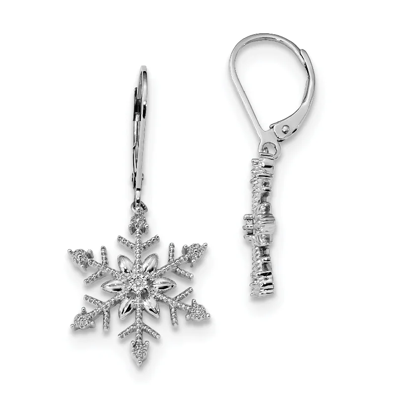 Sterling Silver Diamond Snowflake Leverback Earrings