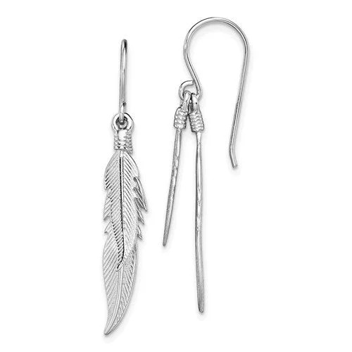 Sterling Silver Double Feather Dangle Earrings