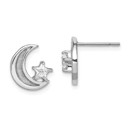 Sterling Silver Enamel Glitter Moon And CZ Star Earrings