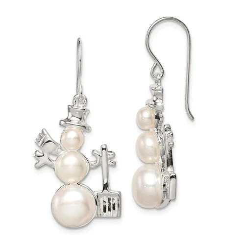 Sterling Silver Freshwater Cultured Pearl Snowman Dangle Earrings