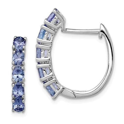 Sterling Silver Genuine Tanzanite Hinged Hoop Earrings