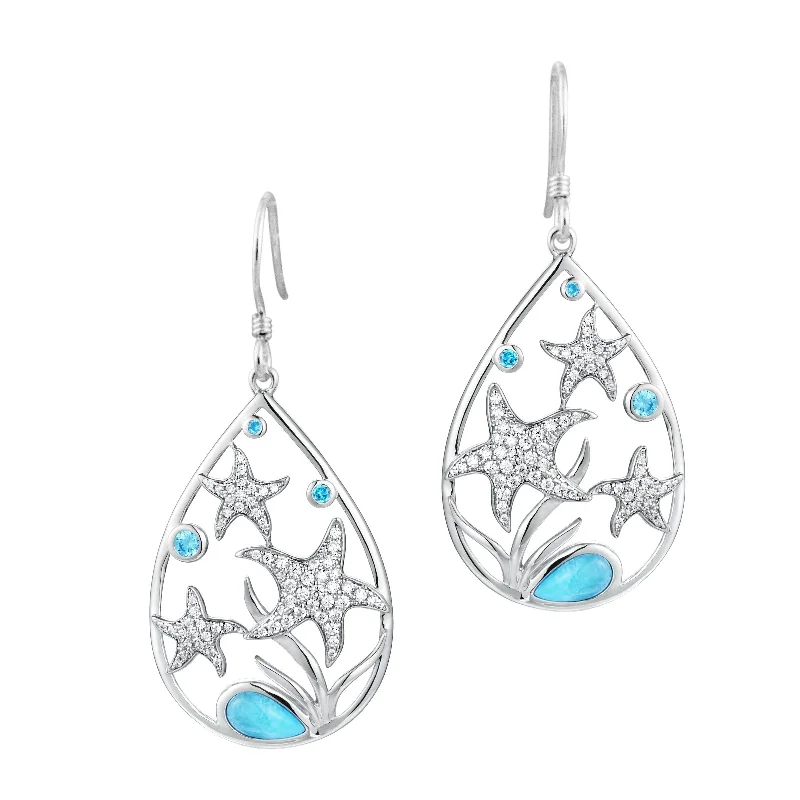 Sterling Silver Alamea Larimar Blue Topaz Starfish Dangle Earrings