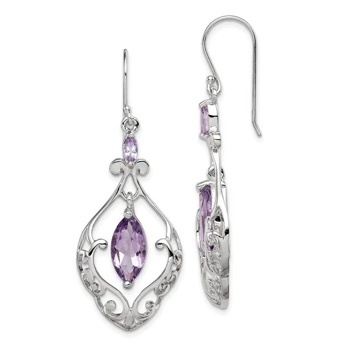 Sterling Silver Marquise Amethyst Filigree Dangle Earrings