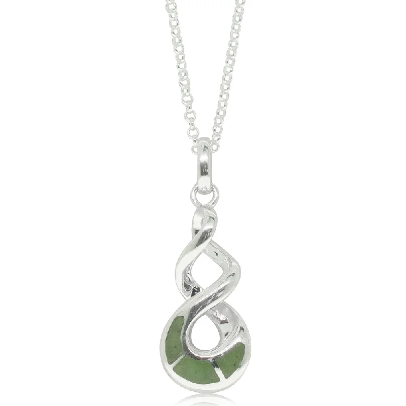 Sterling Silver NZ Greenstone Twist Pendant