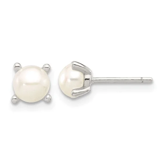 Sterling Silver Prong Set Cultured Freshwater Pearl Earrings