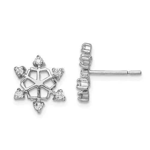 Sterling Silver CZ Snowflake Post Stud Earrings