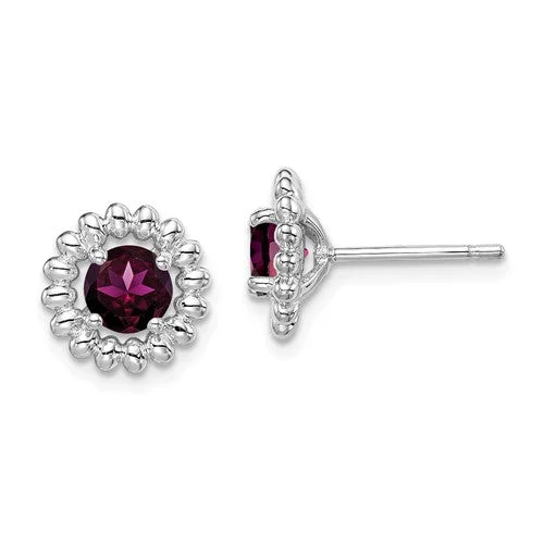 Sterling Silver Rhodolite Garnet Round Earrings