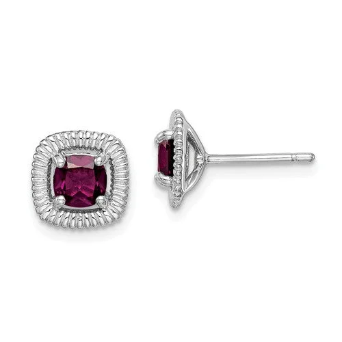 Sterling Silver Rhodolite Garnet Square Earrings