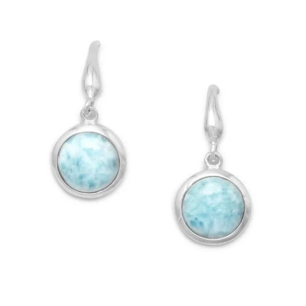 Sterling Silver Round 10mm Larimar Dangle Earrings