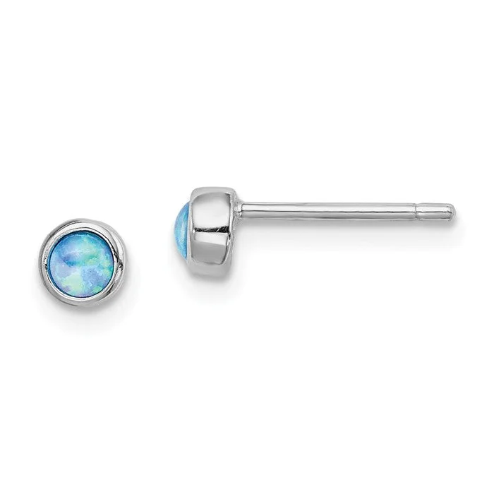 Sterling Silver Round Blue Opal Bezel Set Post Stud Earrings