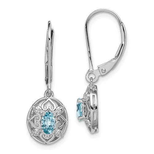 Sterling Silver Blue Topaz and Diamond Leverback Earrings