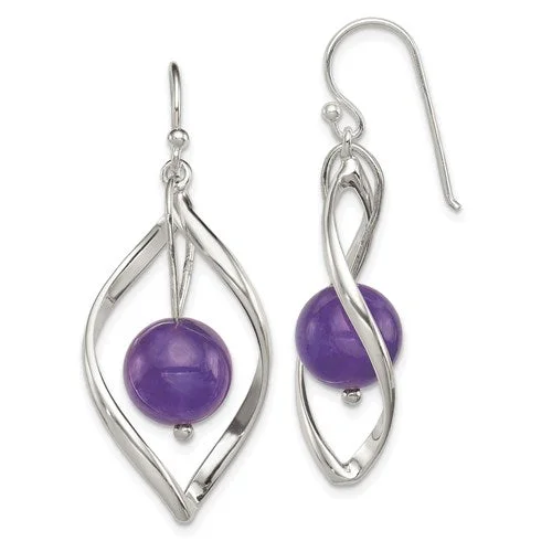 Sterling Silver Twist with Amethyst Dangle Earrings