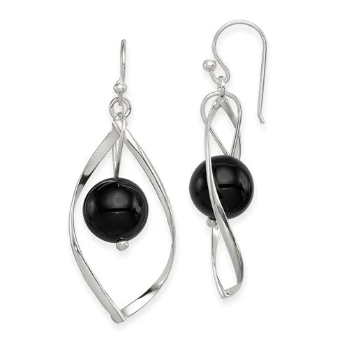 Sterling Silver Twist with Onyx Dangle Earrings