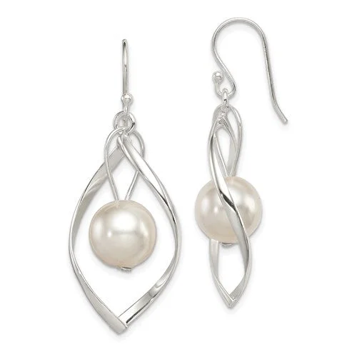 Sterling Silver Twist with Pearl Dangle Earrings