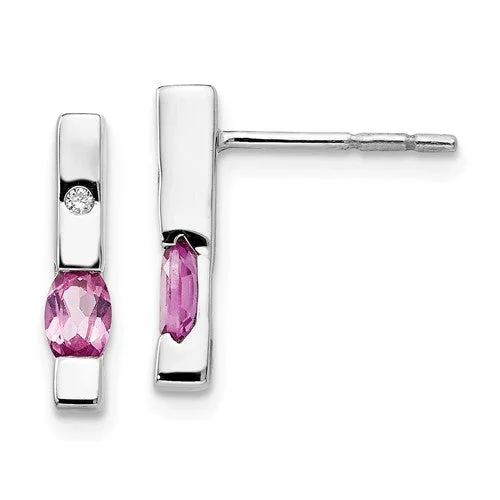 Sterling Silver White Ice .02ct. Diamond And Pink Tourmaline Earrings