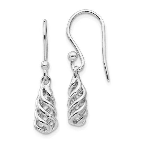 Sterling Silver White Ice 26mm Spiral Diamond Dangle Earrings