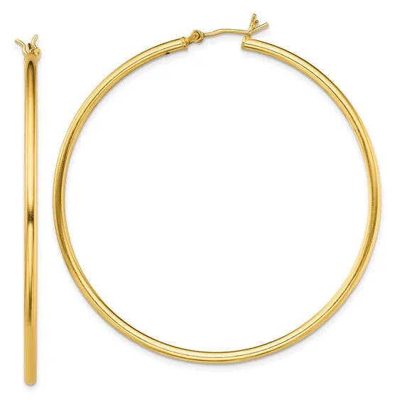 Sterling Silver Yellow Gold Plated 55mm x 2mm Hoop Earrings