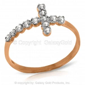 0.18 Carat 14K Solid Rose Gold Cross Ring Natural Diamond