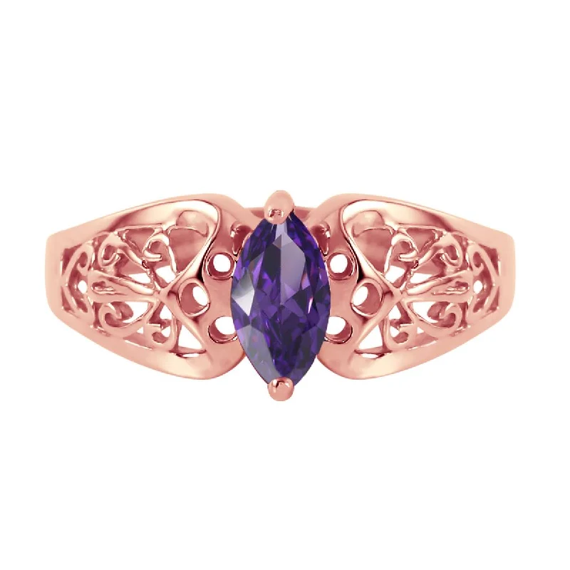 0.2 Carat 14K Solid Rose Gold Filigree Ring Natural Amethyst