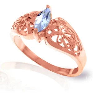 0.2 Carat 14K Solid Rose Gold Filigree Ring Natural Aquamarine