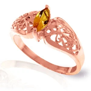 0.2 Carat 14K Solid Rose Gold Filigree Ring Natural Citrine