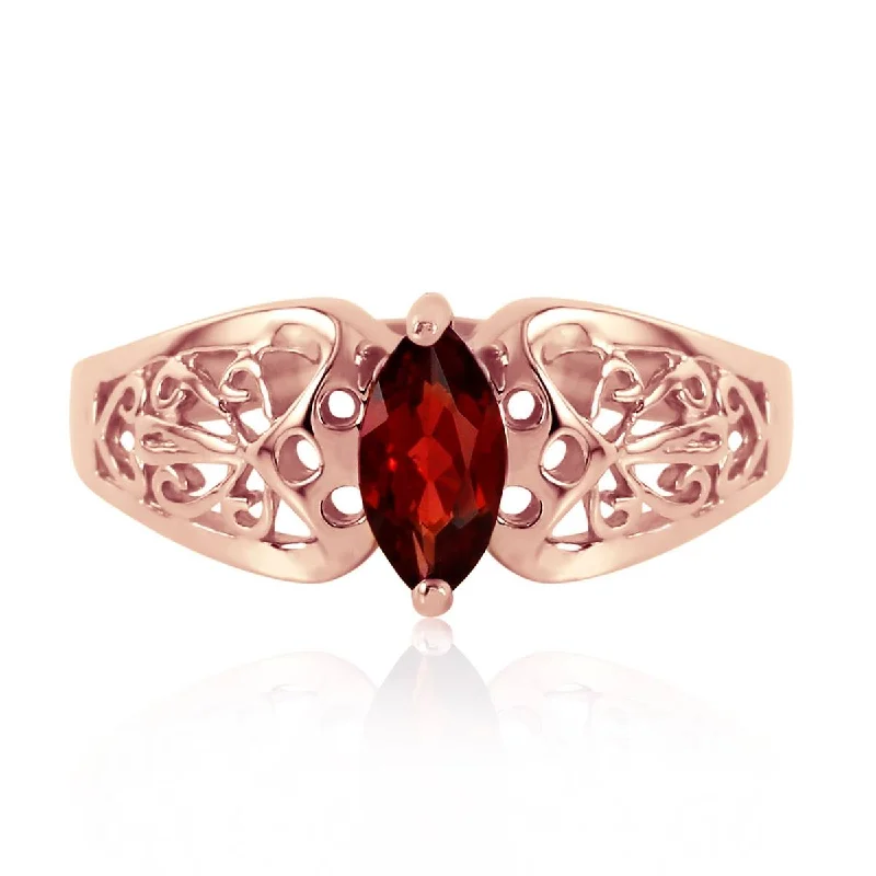 0.2 Carat 14K Solid Rose Gold Filigree Ring Natural Garnet