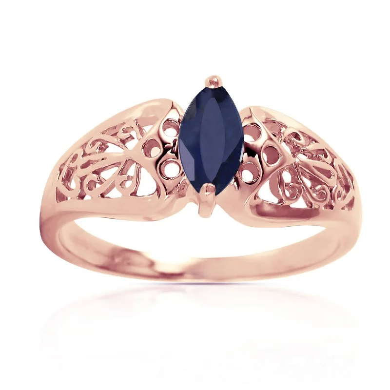 0.2 Carat 14K Solid Rose Gold Filigree Ring Natural Sapphire