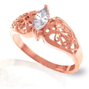 0.2 Carat 14K Solid Rose Gold Filigree Ring Natural White Topaz