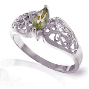 0.2 Carat 14K Solid White Gold Filigree Ring Green Amethyst