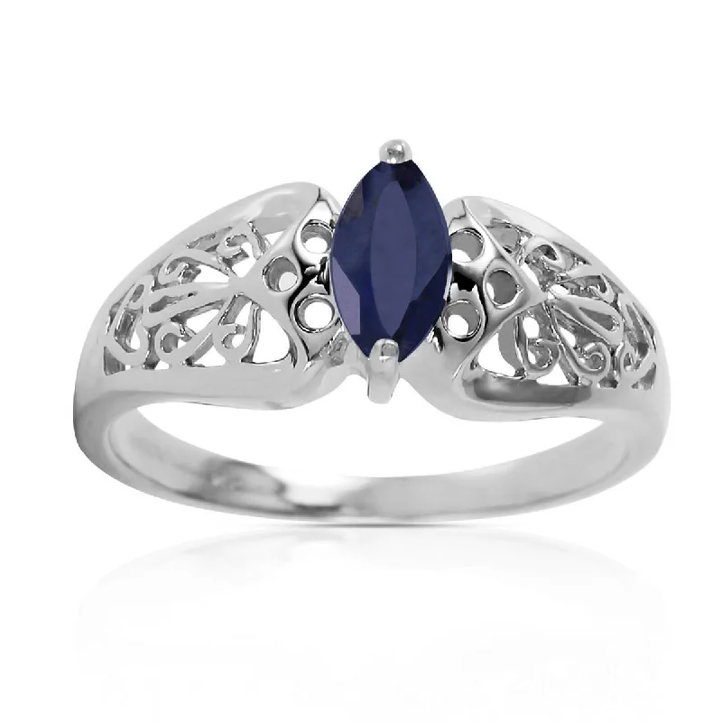 0.2 Carat 14K Solid White Gold Intensely Exact Sapphire Ring