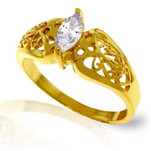 0.2 Carat 14K Solid Yellow Gold Filigree Ring Natural White Topaz