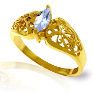 0.2 Carat 14K Solid Yellow Gold Lily Aquamarine Ring