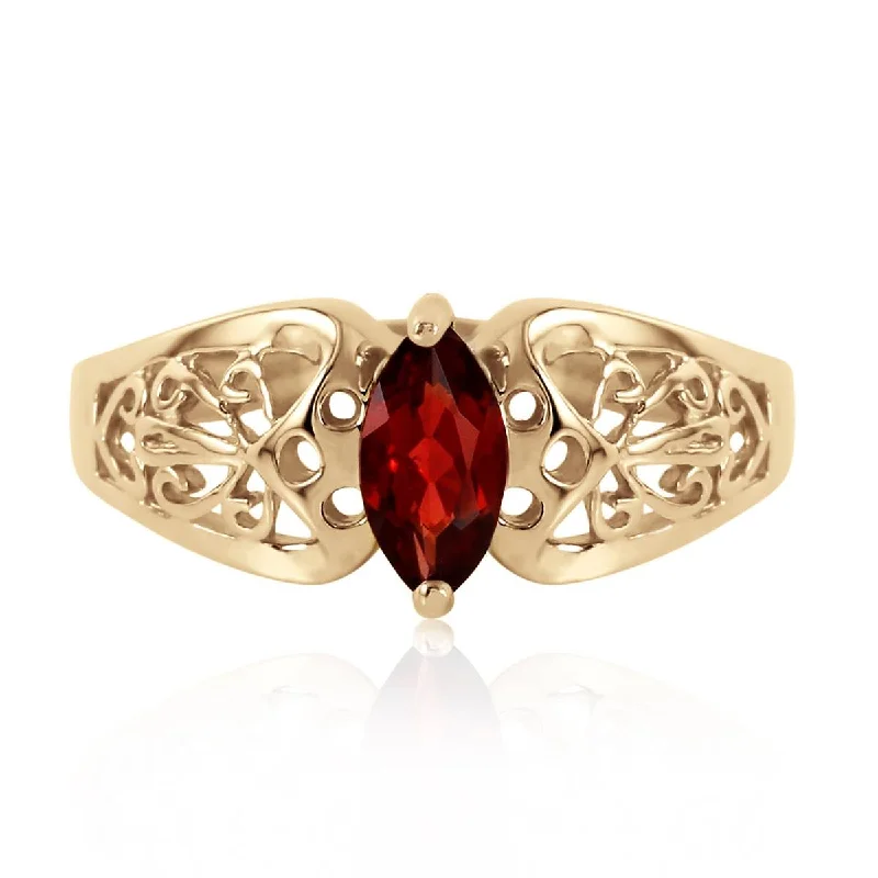 0.2 Carat 14K Solid Yellow Gold Lily Garnet Ring