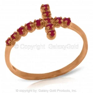 0.3 Carat 14K Solid Rose Gold Cross Ring Natural Ruby