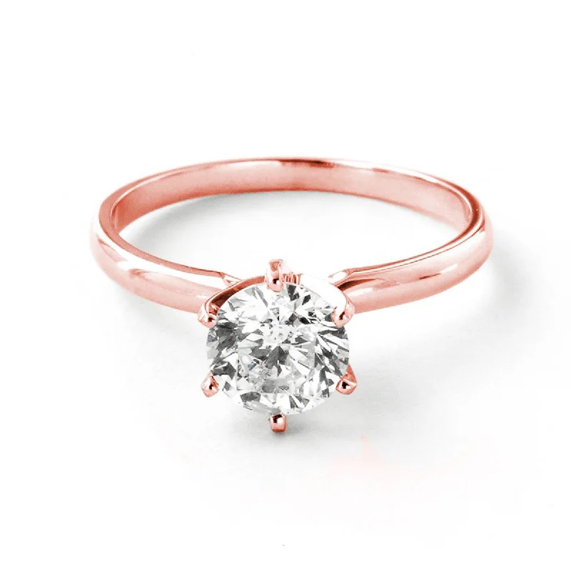 1 Carat 14K Solid Rose Gold Solitaire Diamond Ring 1.0 Carat Si3, F-g Color Natural