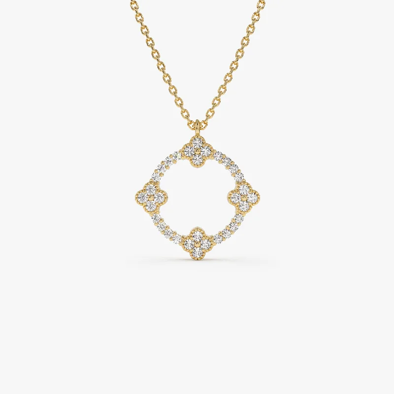 14k All Diamond Clover Circle Necklace