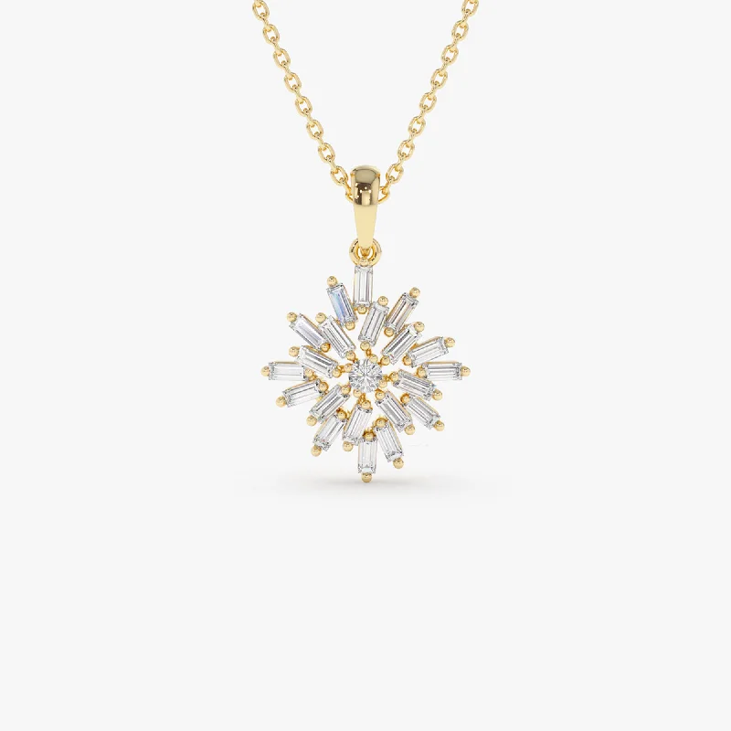 14K Baguette Diamond Cluster Pendant