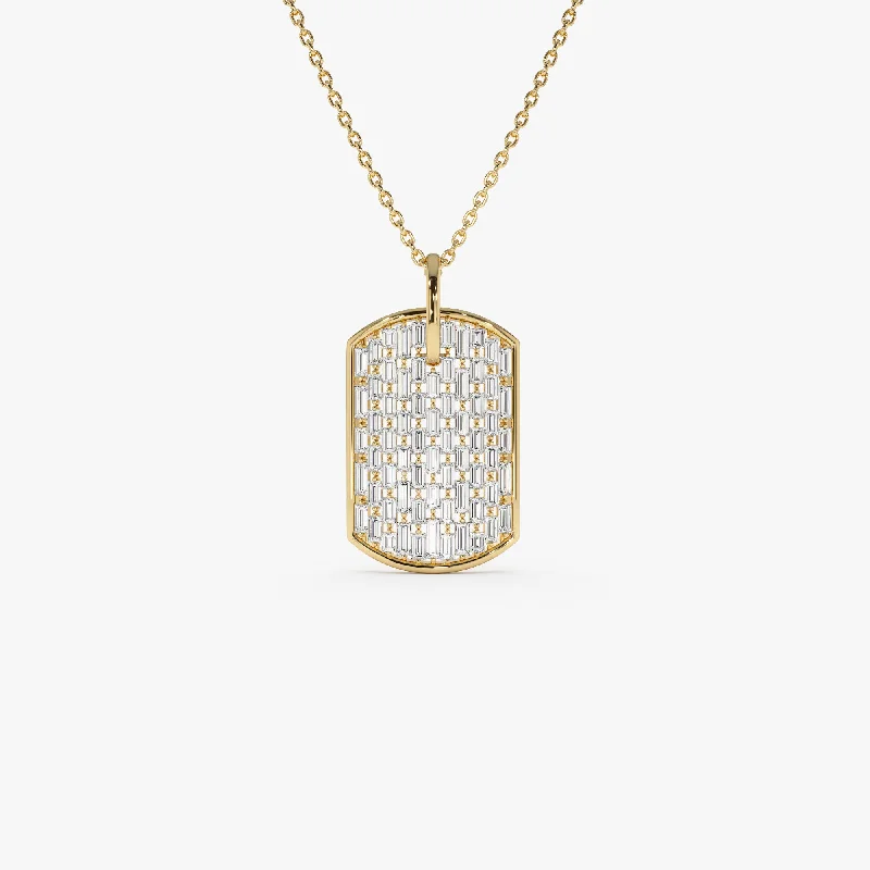 14K Baguette Diamond Dog Tag Pendant