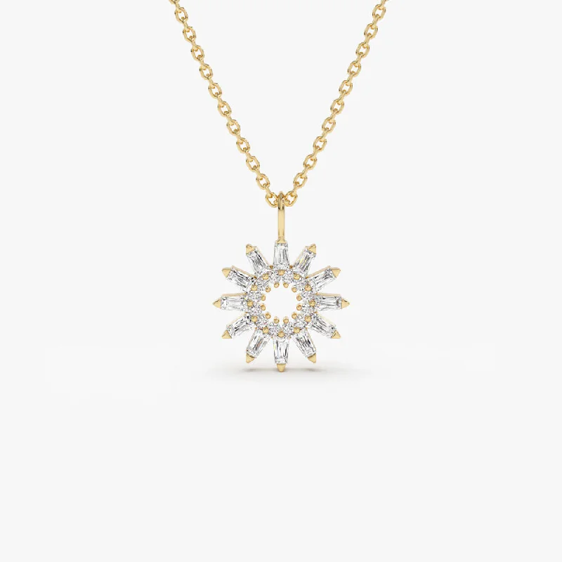 14k Baguette Diamond Star Pendant Necklace