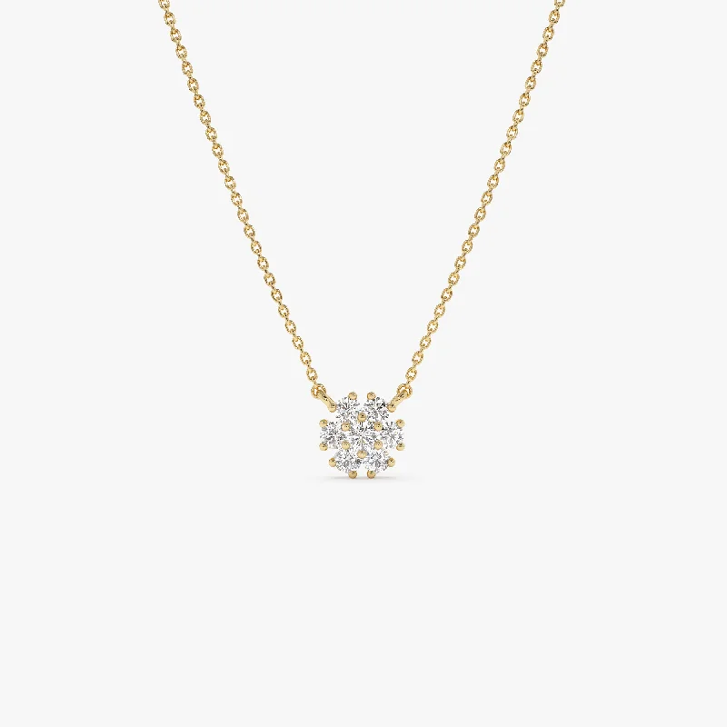 14k Cluster Flower Diamond Necklace