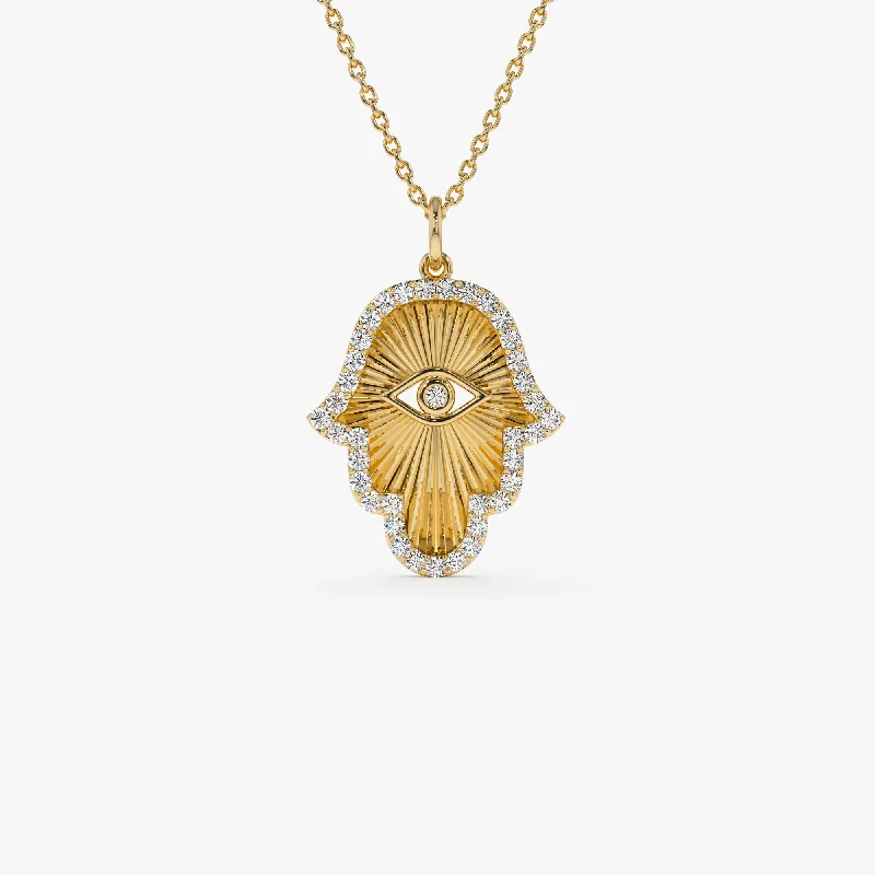 14k Diamond Hamsa & Evil Eye Hand of Fatima Necklace