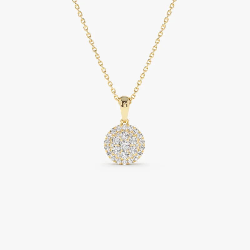 14k Diamond Round Illusion Cluster Necklace