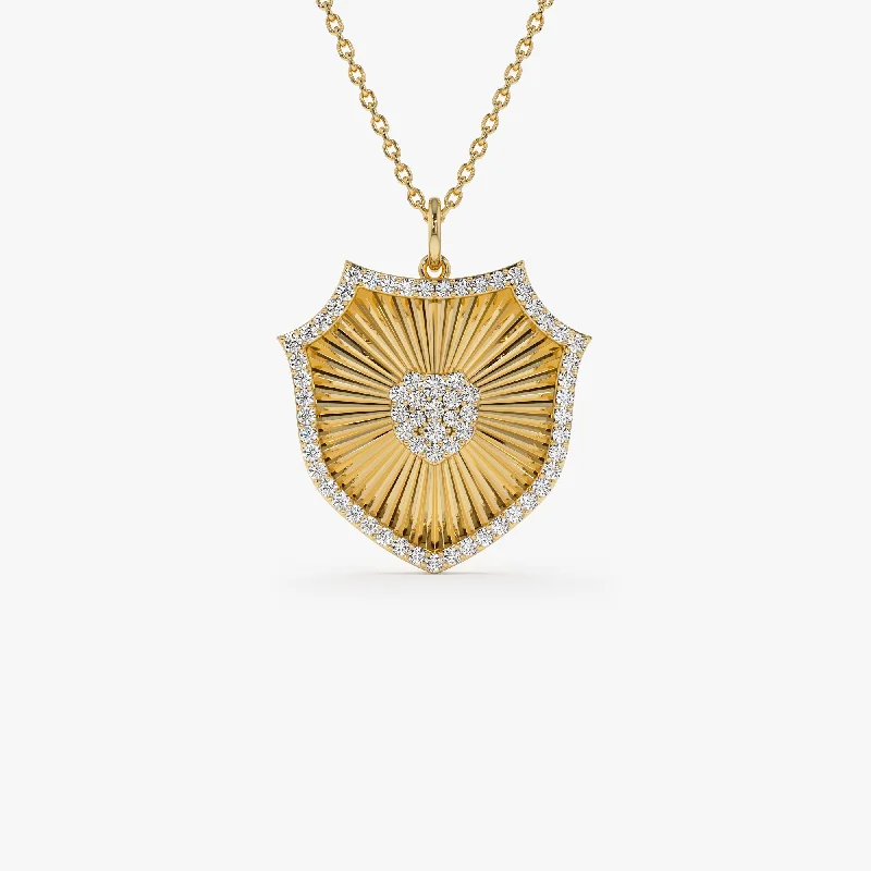 14k Diamond Shield Medallion Pendant